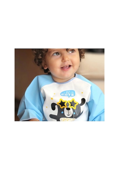 Babyjem Poli Muşamba Kollu Mama Önlüğü Mavi Outlet