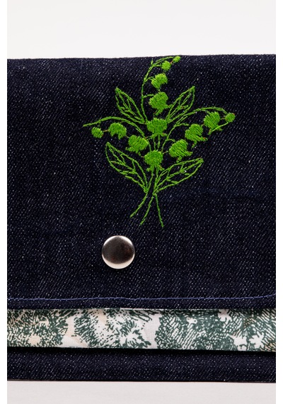 Fabric Craft Bag Kumaş Cüzdan Denim Çift Bölmeli 18x12 Cm Lacivert - Yeşil