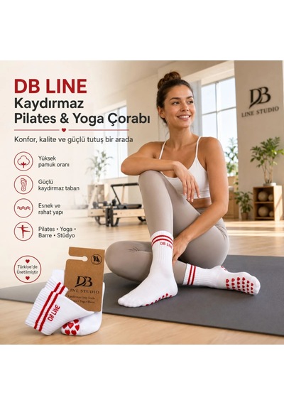 Genel Db Lıne Kaydırmaz Yoga Pilates Çorabı 4'lü Pamuklu Silikon Taban, Barre S Beyaz / 36-40 / 4 Adet