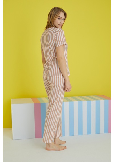 Siyah İnci Örme Pijama Takım 24103161 Vizon