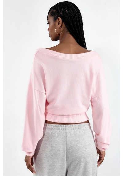 Hiccup Busem Kadın Kısa V Yaka Sweatshirt Allık Pembe