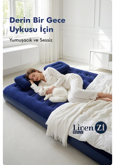 Livenzi Çift Kişilik Şişme Yatak & Yastık 191 137 22 Cm Lacivert