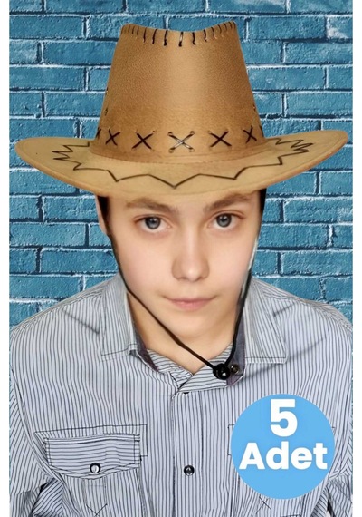 Uniquetrenders Çocuk Unisex 5'li Nubuk Kovboy Şapkası 8-14 Yaş Cappuccino