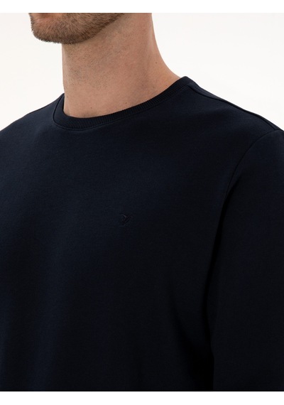 Lacivert Regular Fit %100 Pamuk 3 İplik Bisiklet Yaka Sweatshirt