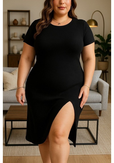 Butik İstanbul Kadın Büyük Beden Kısa Kollu Yanı Yırtmaçlı Bisiklet Yaka Viskon Elbise Siyah Butik İstanbul Kadın Büyük Beden Kısa Kollu Yanı Yırtmaçlı Bisiklet Yaka Viskon Elbise Siyah