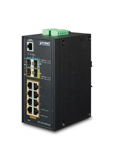 Planet Pl-ıgs-5225-8p2s2x 8 Port Gigabit Poe 4 Port Sfp 240w Poe Yönetilebilir L2+ Endüstriyel Switch