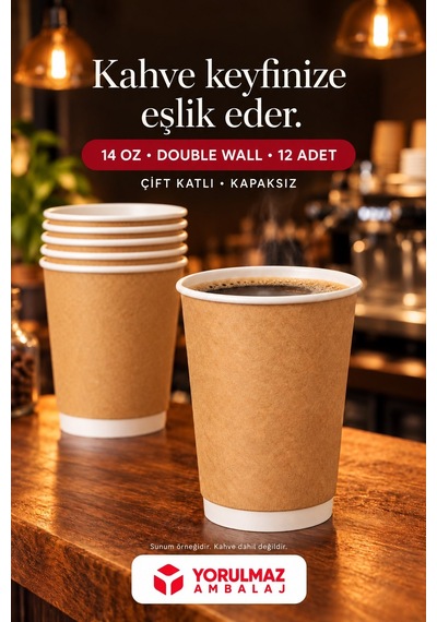 Double Wall Karton Bardak 14 Oz 12 Adet Çift Katmanlı Büyük Boy Sıcak İçecek Kağıt Bardak Renkli