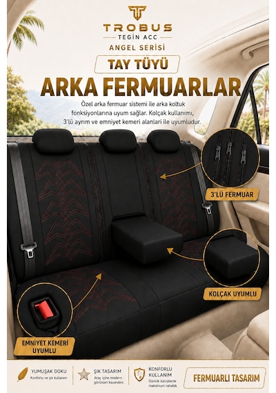 Seat Leon 2005 Ve Sonrası Uyumlu Angel Serisi Tay Tüyü Koltuk Kılıfı Siyah Kırmızı