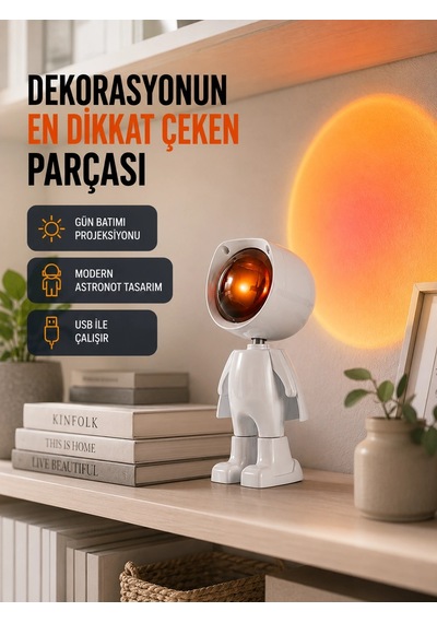 Gün Batımı Efekti Sunan Astronot Led Masa Lambası Yeni Nesil Antrasit Melanj