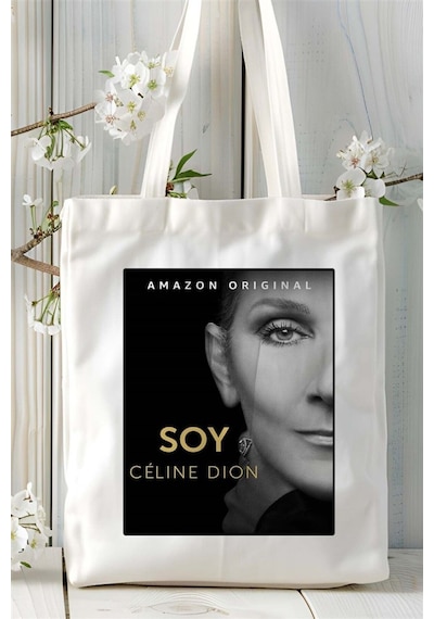 Art Hediye Celine Dion Baskılı Bez Çanta Omuz Çantası Kişiye Özel Desen 2 Çok Renkli