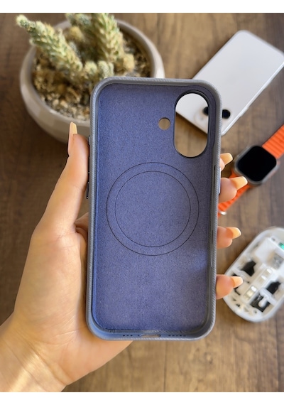 Apple iPhone 16 Uyumlu Kadife Yüzeyli Magsafe Uyumlu Premium Kılıf Soocase691 Koyu Mavi