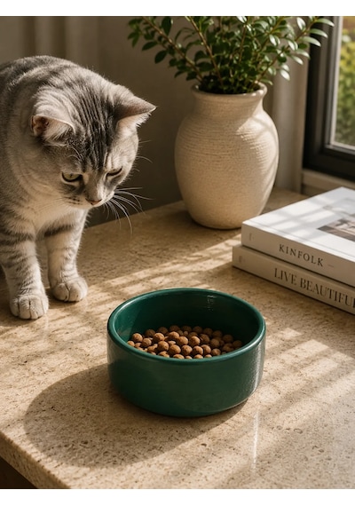Kase Model Beton Kedi Köpek Mama Ve Su Kabı 15cm Çap 5cm - Yeşil
