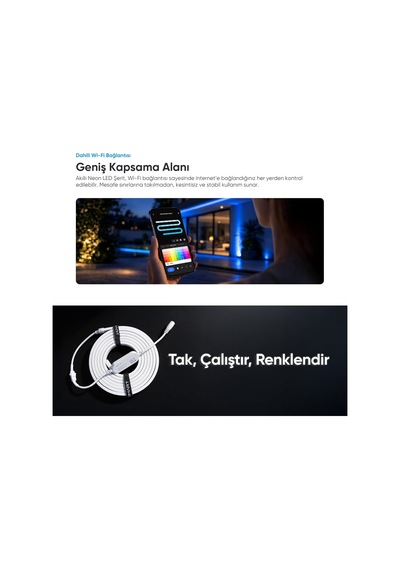 Tr Şımart Akıllı Neon Led Şerit, 2,5 Metre, Rgb Çok Renkli, İç Mekan