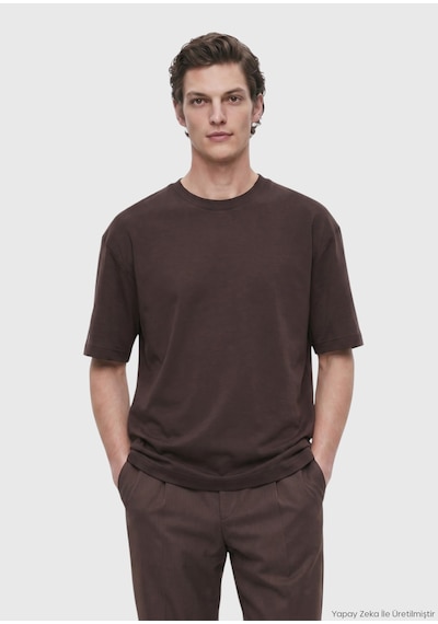 Ramsey Kahverengi Düz %100 Pamuk T-shirt