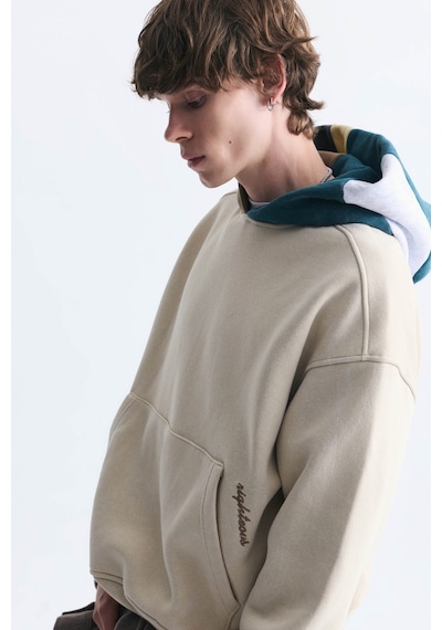 Vamos Boxy Fit Kapüşonlu Sweatshirt Bej