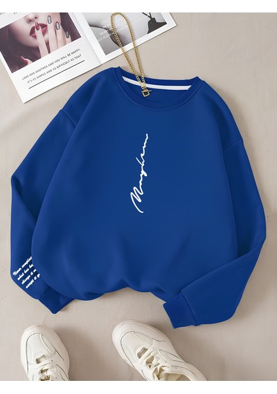 Startmore Mavi Unisex Kadın/erkek Never Renkli Oversize Bisiklet Yaka Pamuklu
