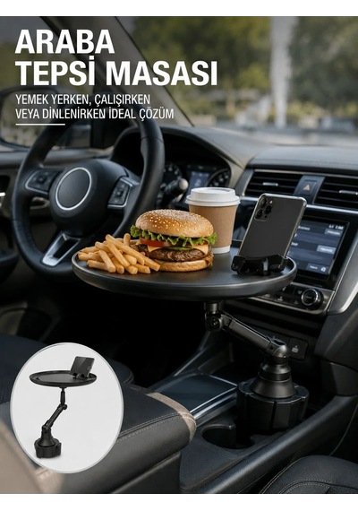 Lb Araç İçi 360 Ayarlanabilir Bardaklık Tepsisi Geniş Yüzeyli Ve Telefon Standlı Yeni Nesil
