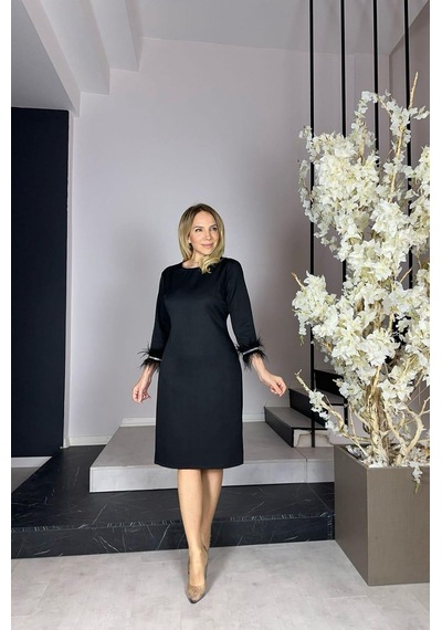 Ges Moda G0904 Kolları Otriş ve Taş Detaylı Elbise Siyah-siyah
