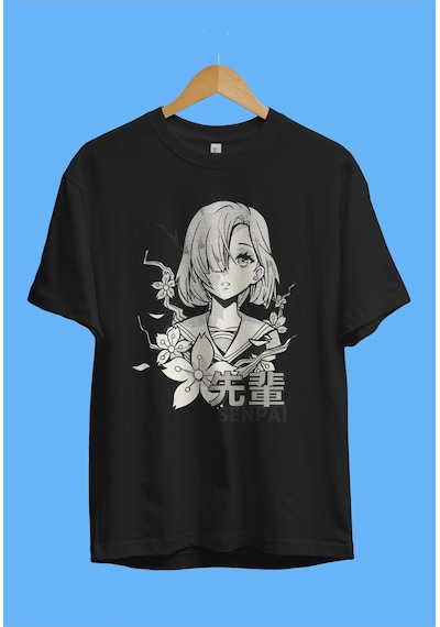 Startmore Oversize Anime Manga Karakter Siyah Beyaz Tasarım Baskılı Unisex Tişört Siyah