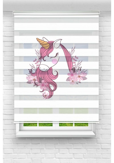 Perdecizade Enxboy Pembe Uni Corn Di Ji Tal Baskili Zebra Perde-cocuk Odasi-stor Perde Renkli