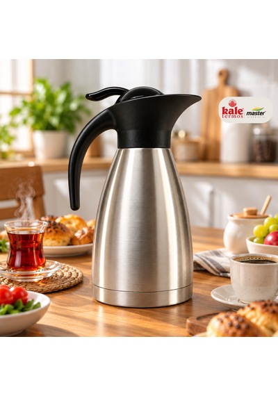 Kale Master 1,5 L Çelik Sürahi Termos Paslanmaz Çelik Vakumlu Termos, Sıcak Soğuk İçecek Servis Termosu, Çay Kahve Termosu-491 Gümüş