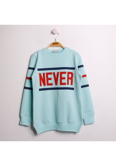 Toontoy Kız Çocuk Sweatshirt Never Baskı Su Yeşil