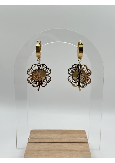 Arnes Jewelry Çelik Yonca Tuğralı Küpe Ar144nes Gold