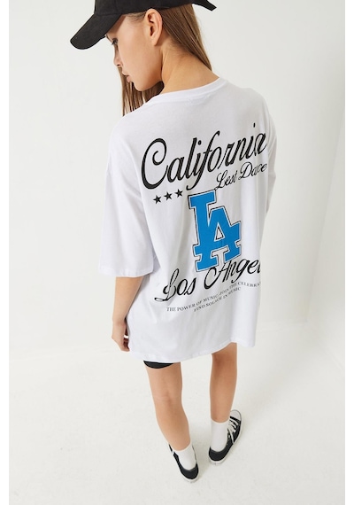 Shade Kadın Los Angeles Baskılı Oversize Kısa Kollu Penye T-shirt 5197 60283079 - Beyaz