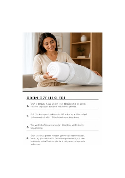Vitten Serisi %100 Silikon Elyaf Dolgu Yastık - Otel Tipi 800 Gr 1 Adet Beyaz