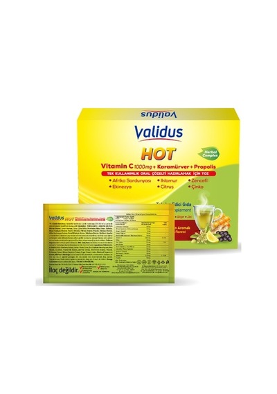 Validus Hot Herbal Complex Vitamin C 1000 Mg Karamürver 50 Mg Propolis 10 Mg - 13 Gr 12 Sachet