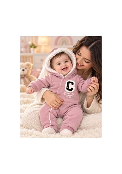 Genel Markalar Pudra Pembe Kapüşonlu Bebek Tulum Pembe - 926463769 Pembe