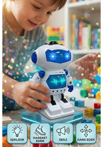 Işıklı Müzikli Sesli Dans Eden Hareket Eden Akıllı 26,5cm İnteraktif Eğitici Oyuncak Robot