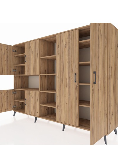 Hyperion Dolap 13 Raflı 6 Kapaklı 220x44x163 Çam-çam Çam-çam