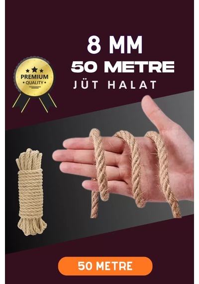 8 Mm 50 Metre Jüt Halat Dekoratif Hasır İp Urgan Süs