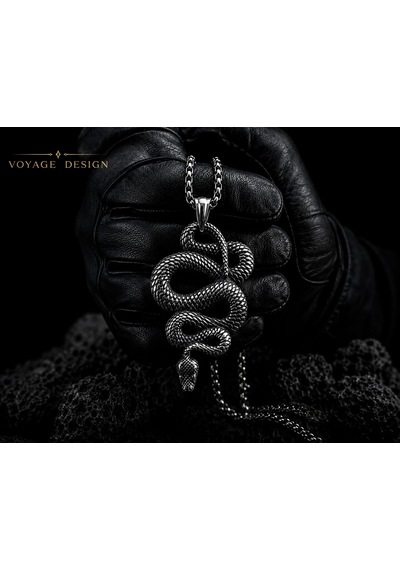 Paslanmaz Çelik Antik Gümüş Renk Gotik Stil Mistik Snake Yılan Kolye