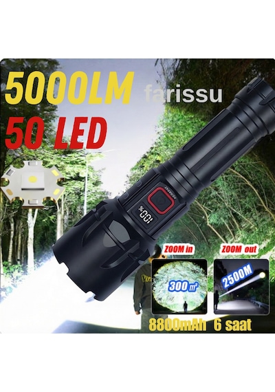 Small Sun 50w 5000 Lümen 26800 Model 8800 Mah Pil 1,5 İle 2 Km Menzilli 10 Saat Çalışma Süresi Siyah