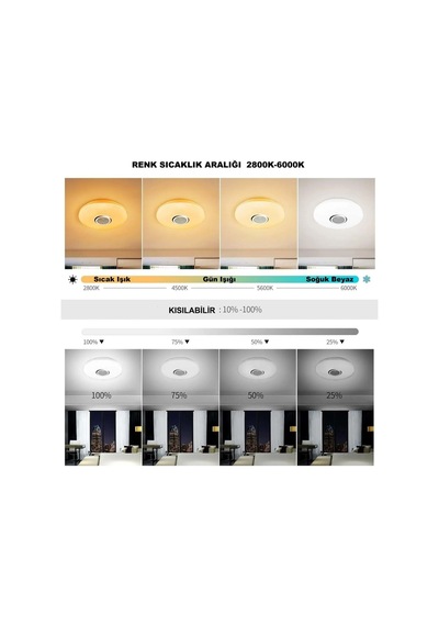 Plentiful Akıllı Tavan Lambası 60w Kısılabilir, Bluetooth Hoparlör Uzaktan Kumanda Rgb Led Renk Değişimi Lamba Müzik Dekoratif Aydınlatma Smart Çok Renkli