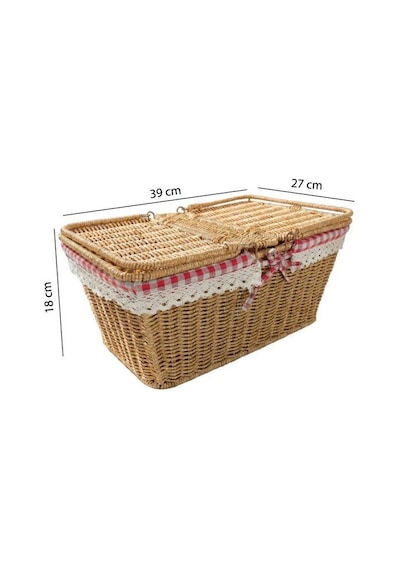 Atbyhome Hasır Piknik Sepeti Dikdörtgen Kapaklı Ve Bezli Rattan Sepet Organizer 39x27x18 Kahverengi