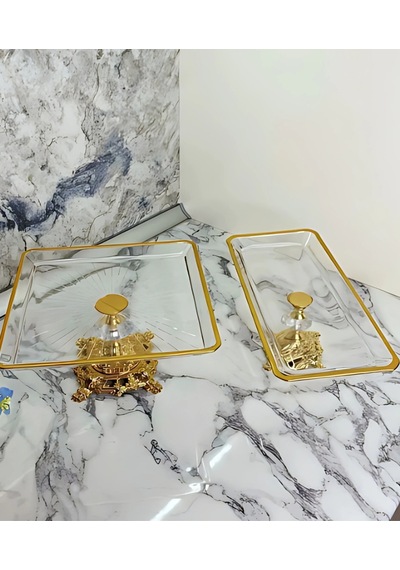 Assa Bazaar 2 Parça Gold Pasta Sunumluk / Kurabiyelik Seti Metal Ayak Şık Tasarım Altın