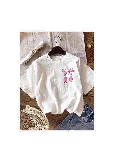 Herkesemoda Göğüs Kurdele Baskı Detaylı Basic T-shirt Beyaz