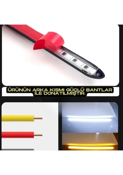 Selamlamalı Güçlü Işık Açılış Animasyonlu 12V Su Geçirmez Kayar Sinyalli Araba Gündüz Farı Drl Led Lamba Beyaz - Sarı 2 Adet 34.5 CM