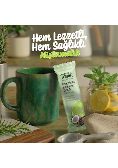 Chia, Lime Ve Hindistan Cevizli Aromalı Meyve Bar 35 G Meyve İçeren Pratik Atıştırmalık 4 Adet