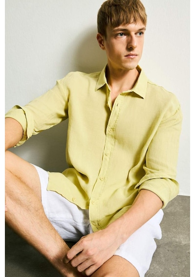 Defacto Premium Keten Relax Fit Gömlek G0856ax26smgn659 Yeşil-gn659