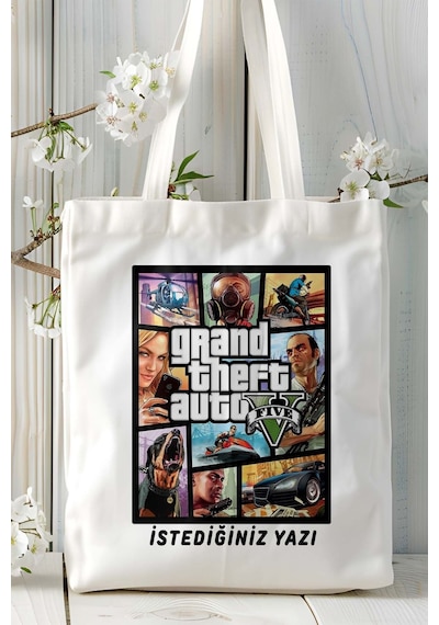 Art Hediye Grand Theft Auto Gta Oyun Baskılı Bez Çanta Omuz Çantası Kişiye Özel Model 8 Çok Renkli