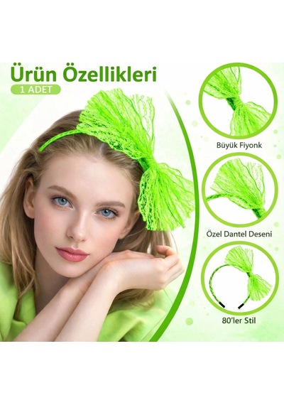 80 Ler 90 Lar Neon Yeşil Dantel Taç Fiyonklu " 78988007