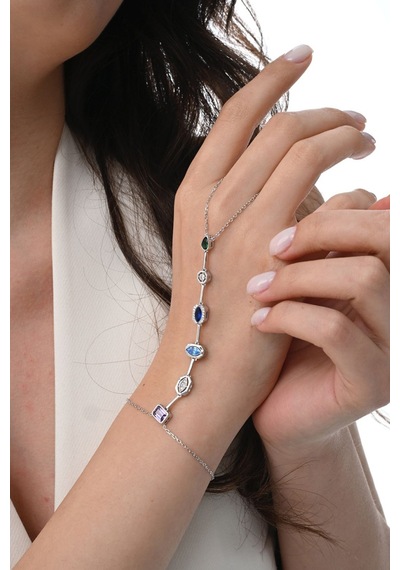 Gümüş Rodyumlu Asimetrik Kesim Renkli Zirkon Taşlı Şahmeran Barcode Beyaz - Rose Gold