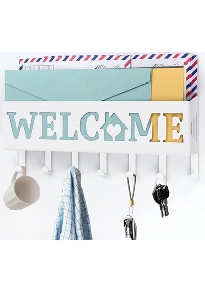 Welcome Temalı Raflı Anahtarlık Askısı Beyaz 000 Açık Krem