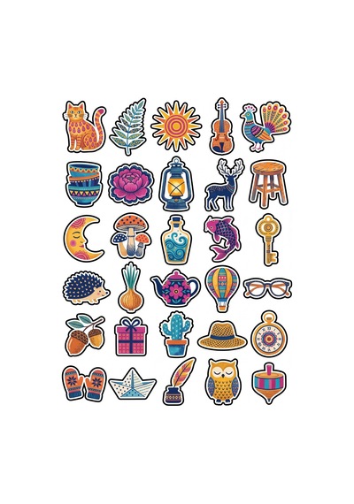 30 Adet Nostaljik Folk Sanatı Sticker Seti - Laptop Ajanda Scrapbook İçin Çok Renkli
