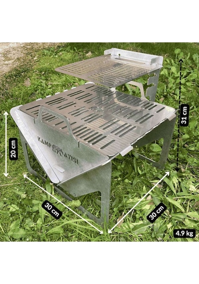 Kamp Ayısı Grillogybox Katlanır Pratik Asansörlü Mangal, 2mm Çelik, Özel Çantalı Gri