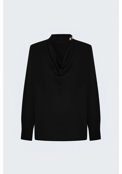 Sateen Degaje Yaka Bluz - Siyah-137961
